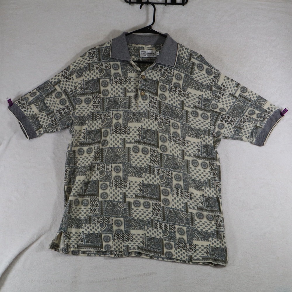 Vintage Pro Celebrity Polo Shirt Mens L Patchwork Paisley Print